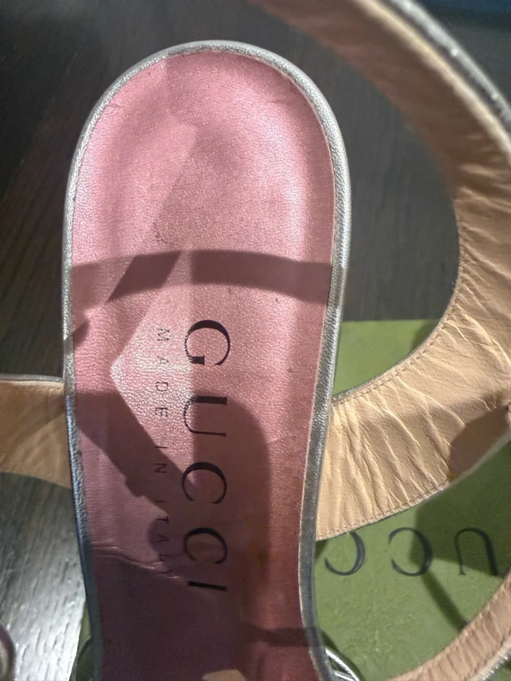 Gucci Silver Metallic T-Strap Platform Sandals - Picture 8 of 12